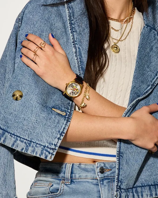 Mickey Mouse Takes Hollywood Silver-Tone Dial Leather Strap FE7063